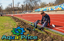 Автоматический полив футбольного поля (монтаж)