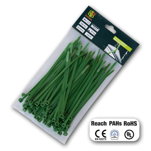 Стяжки кабельные пластиковые многоразовые, GREEN, 3,6*100 мм, TS1236100G