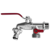 Кран шаровой 1/2" латунный никелированный с дополнительным выходом, GKK0512