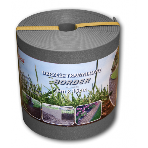 Бордюр газонный прямой, BORDER, 6м х 15см х 2.8мм, серый, OBPGY06150