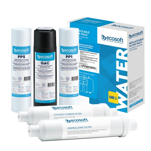 Комплект из 5 картриджей для фильтра обратного осмоса Ecosoft Standard с минерализатором Комплект из 5 картриджей для фильтра обратного осмоса Ecosoft Standard с минерализатором