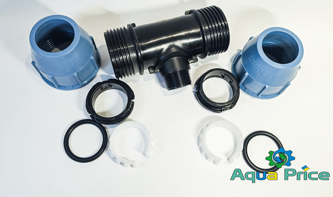 Детали Тройника 50 мм 1 1/4" НР Unidelta компрессионного для труб ПЭ