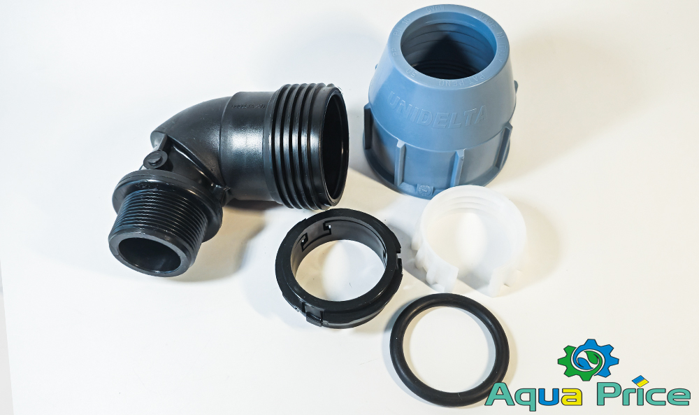 Компоненты угла 50 1 1/2" НР Unidelta компрессионного для ПНД труб