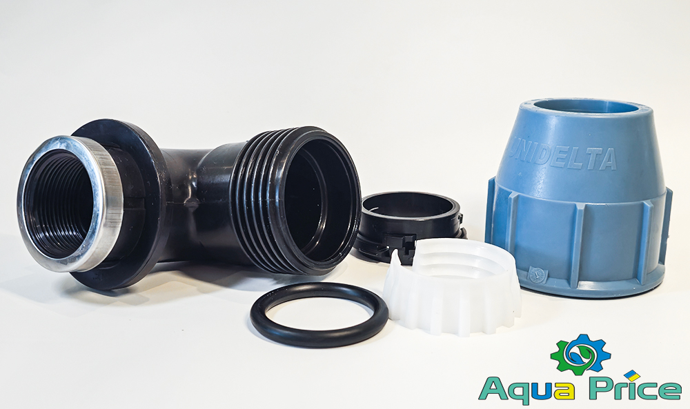 Детали угла 50-1 1/2" ВР Unidelta компрессионного для ПНД труб