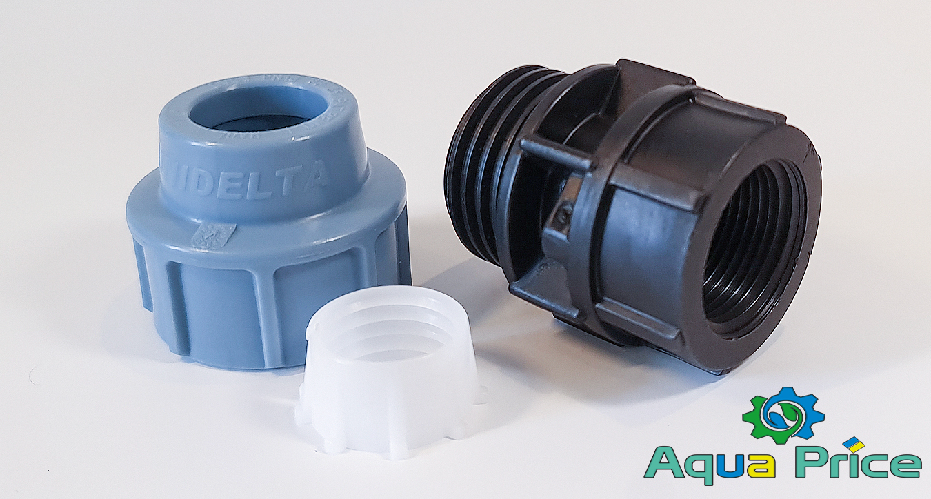 Муфта 25-1" ВР Unidelta с внутренней резьбой в разобранном виде Элементы Муфты 25-1" ВР Unidelta с внутренней резьбой Unidelta для пнд труб