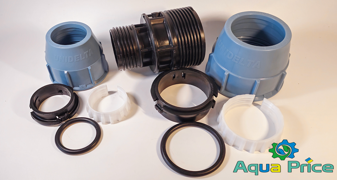 Части муфты в разборе Элементы муфты редукционной 90-63 Unidelta для полиэтиленовых труб
