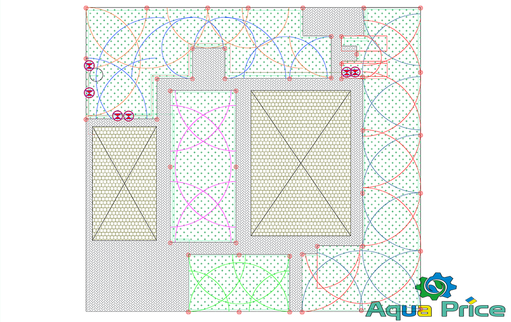 Cхема расстановки форсунок Hunter на участке