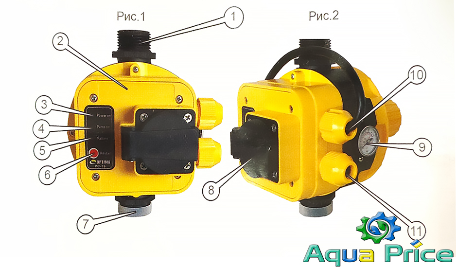 схема деталей защиты сухого хода Optima PC19 A